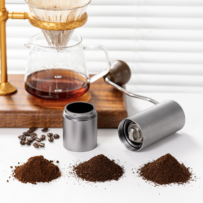 Mini moedor manual de grãos de café para camping ecológico cabo de madeira de metal